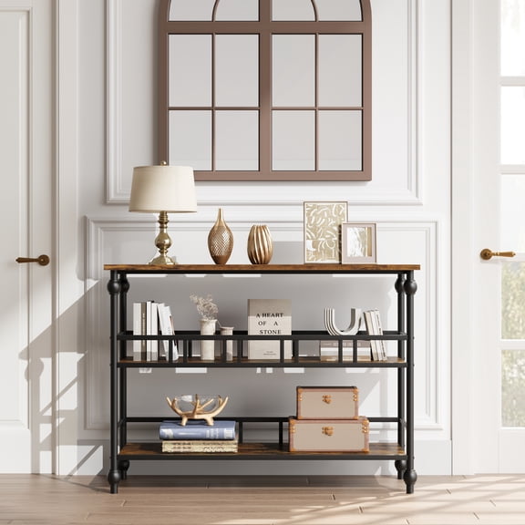 GoFashion Sofa Table, 3-Tier Narrow Console Table with Open Shelves, Industrial Foyer Table for Entryway, Hallway, Kitchen, Living Room and Bedroom