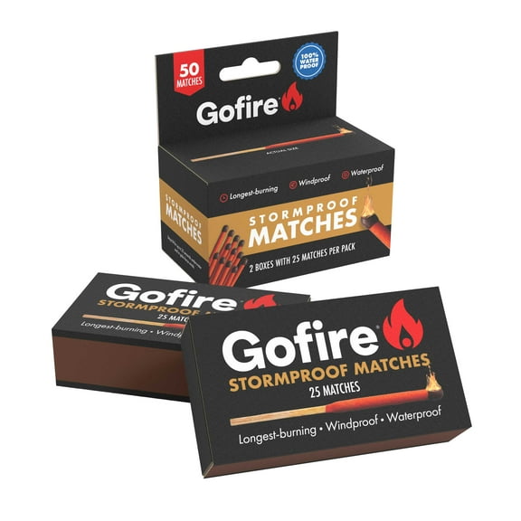 GoFire Stormproof Matches, Windproof and Waterproof Survival Matches, 2 packs of 25 (50 Total)