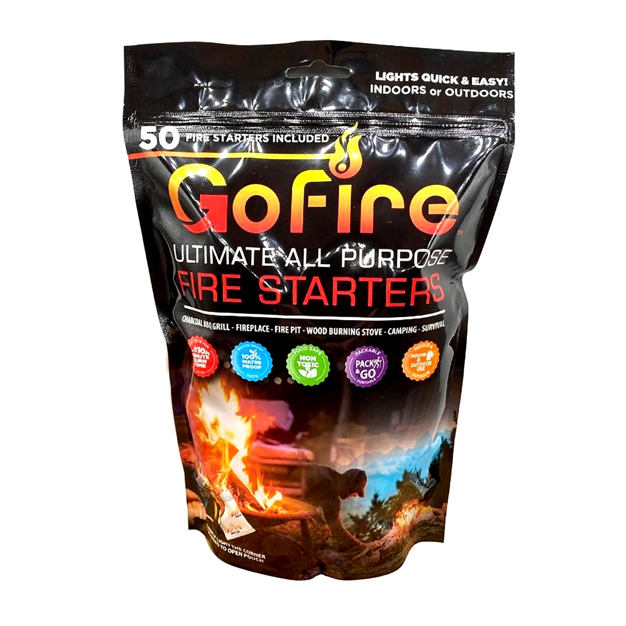 GoFire: Ultimate All Purpose Fire Starters - 50 Pack - Non-Toxic, Weather-Proof Indoor & Outdoor Use, Earth-Friendly, For Campfires, Fireplaces & More