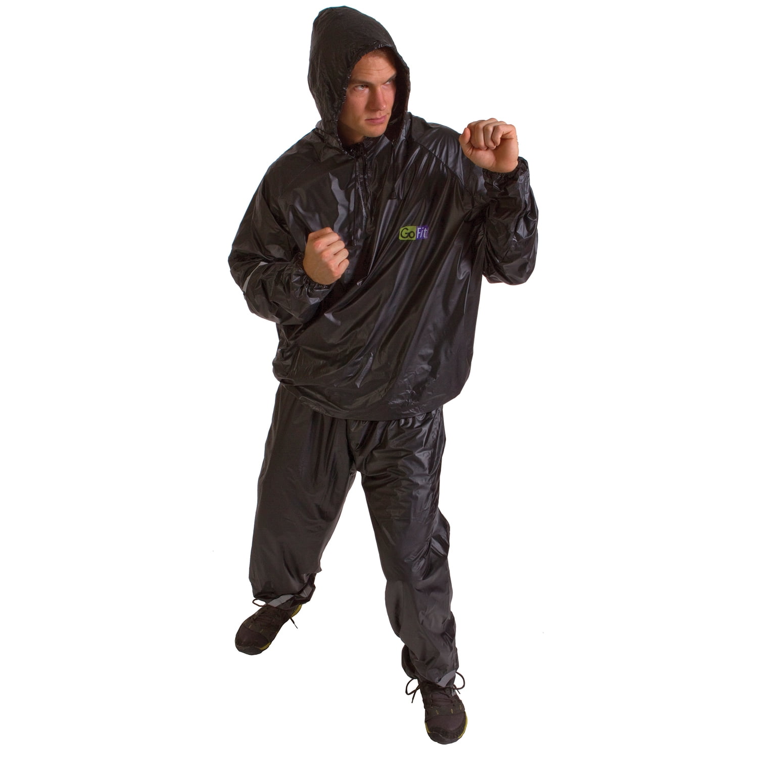 GoFit 2-Piece Hooded Vinyl Sweat Suit, Small/Medium, Black, GF-TTH-S/M