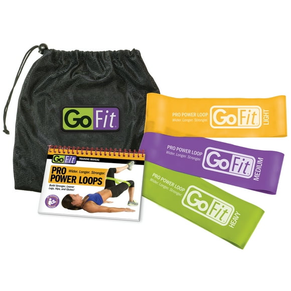 GoFit Pro Power Loops Resistance Bands, 3 Levels, 12 x 3 in Latex Loops for Legs, Hips and Glutes