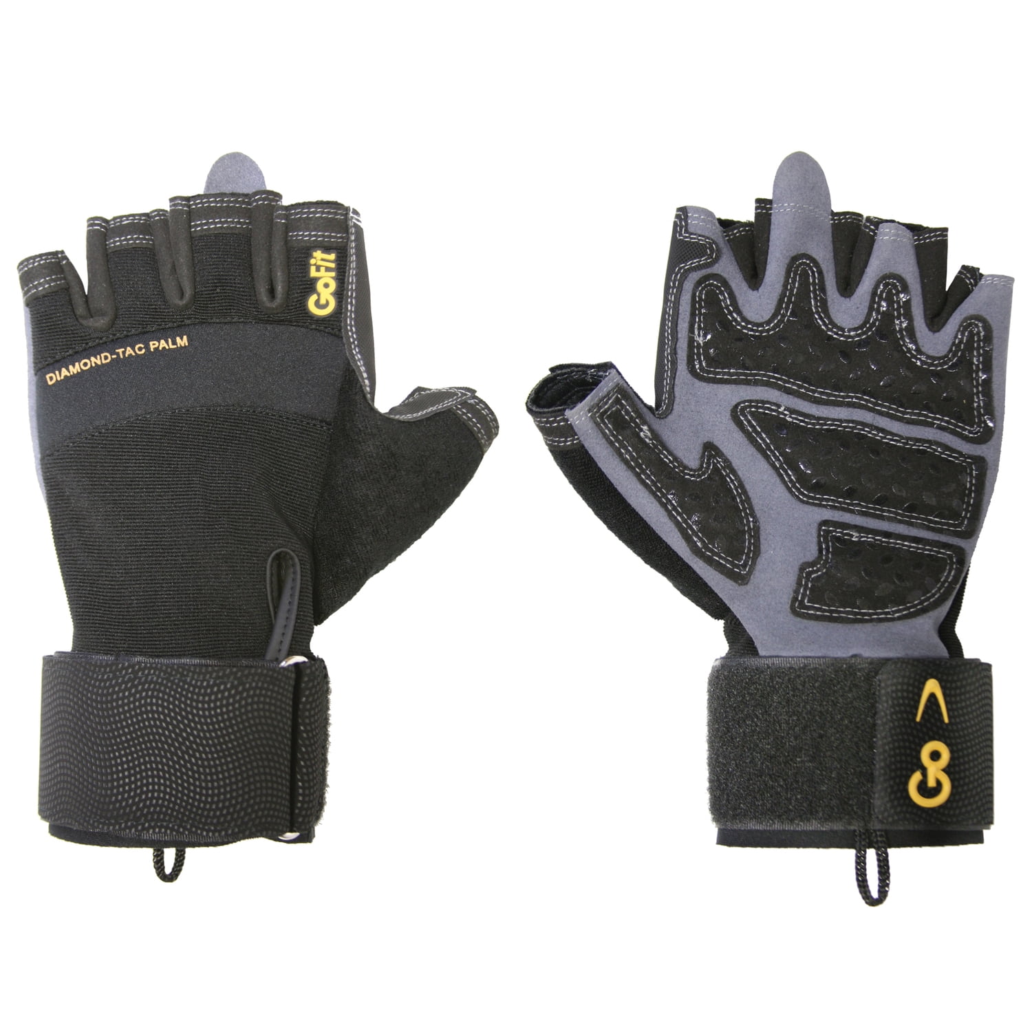 GoFit Diamond-Tac Wrist-Wrap Gloves, Medium, Black/Gray, GF-DTACW-MED
