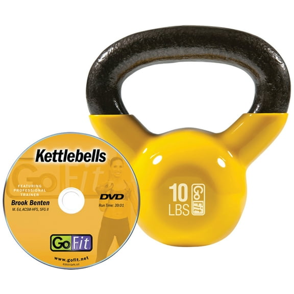 GoFit Kettlebell with DVD, 10 lbs., Yellow, GF-KBELL10