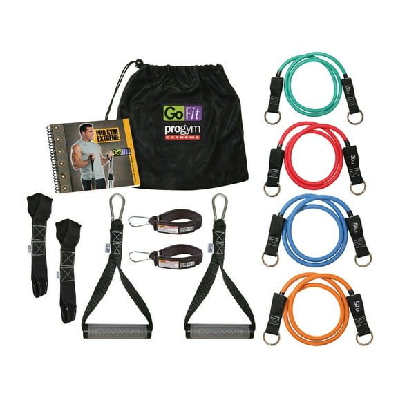 GoFit ProGym Extreme Resistance Band Kit with 4 Tubes, Handles, Straps and Bag