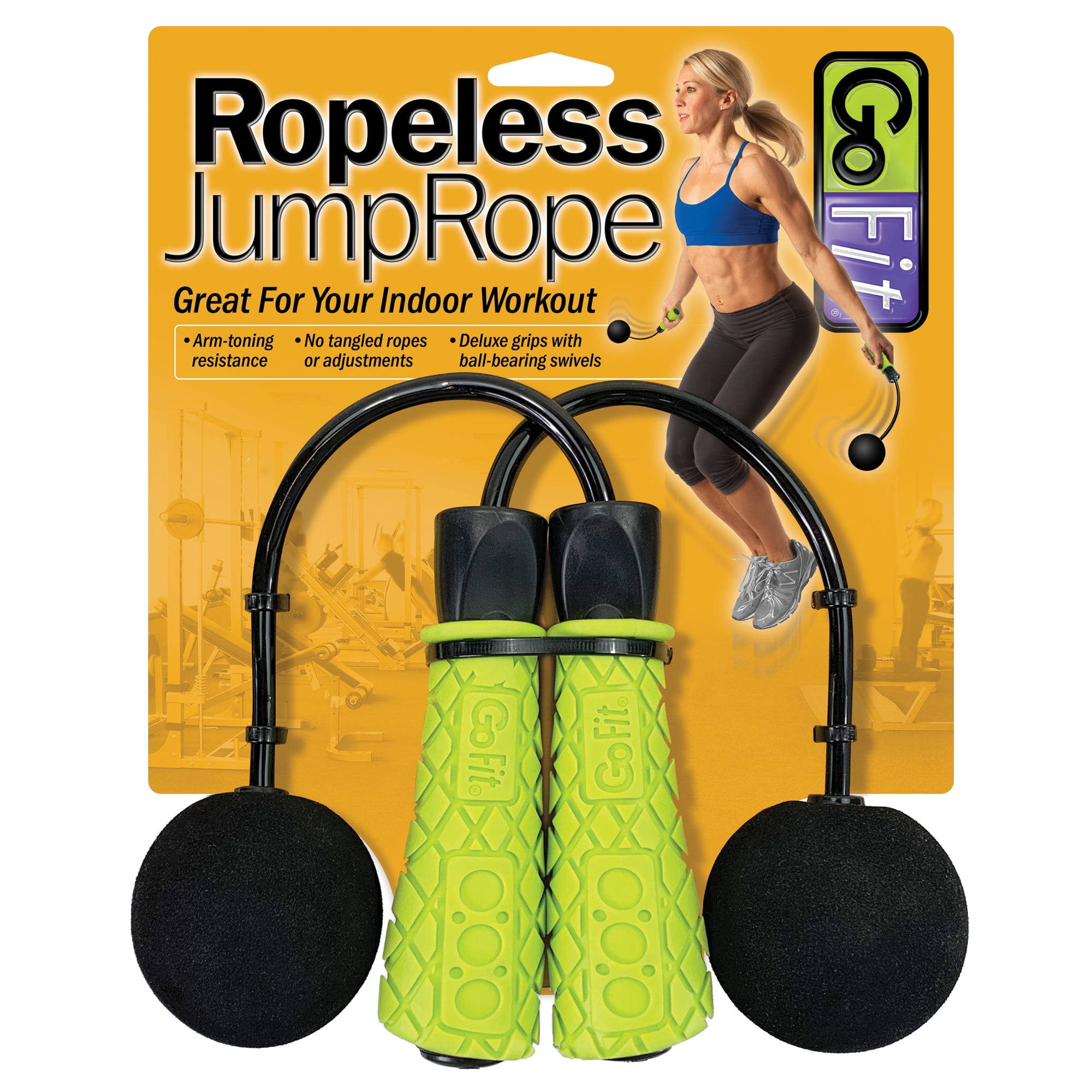 GoFit Ropeless Jump Rope with Weighted Foam Balls, 8-Inch PVC Rope, Ball-Bearing Spin for Indoor Cardio