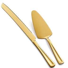 GoGeiLi Gold Cake Knife and Server Set, 13-Inch Stainless Steel Cutter Set for Weddings, Birthdays, Anniversaries, and Parties