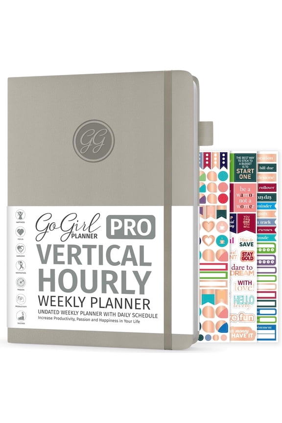 Planner PRO Undated Hourly Schedule Planner with Monthly Weekly and Daily Time Slots, Budget Pages, Eco-Leather Hardcover, 7x10 Inch, Foggy Alps