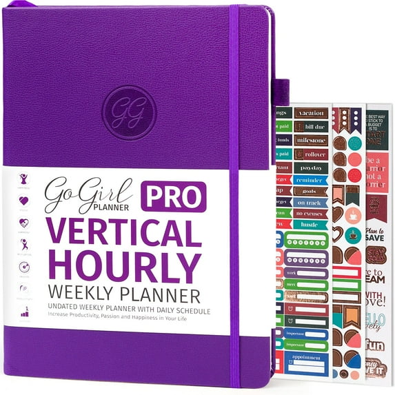 GoGirl, Pro Vertical Hourly Weekly Planner, 7x10 inches, Purple ...