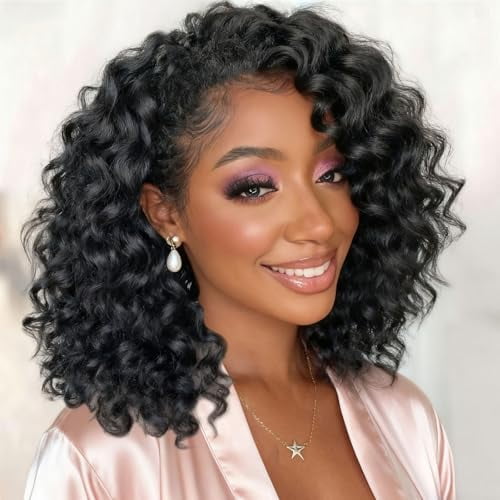 GoGo Curl Crochet Hair for Black Women 10 Inch Prelooped  Wave Crochet Hair Curly Crochet Braids Deep Water Wave Beach Curl Synthetic Braiding Hair Extensions Soft as Human Hair 7 Packs 1B