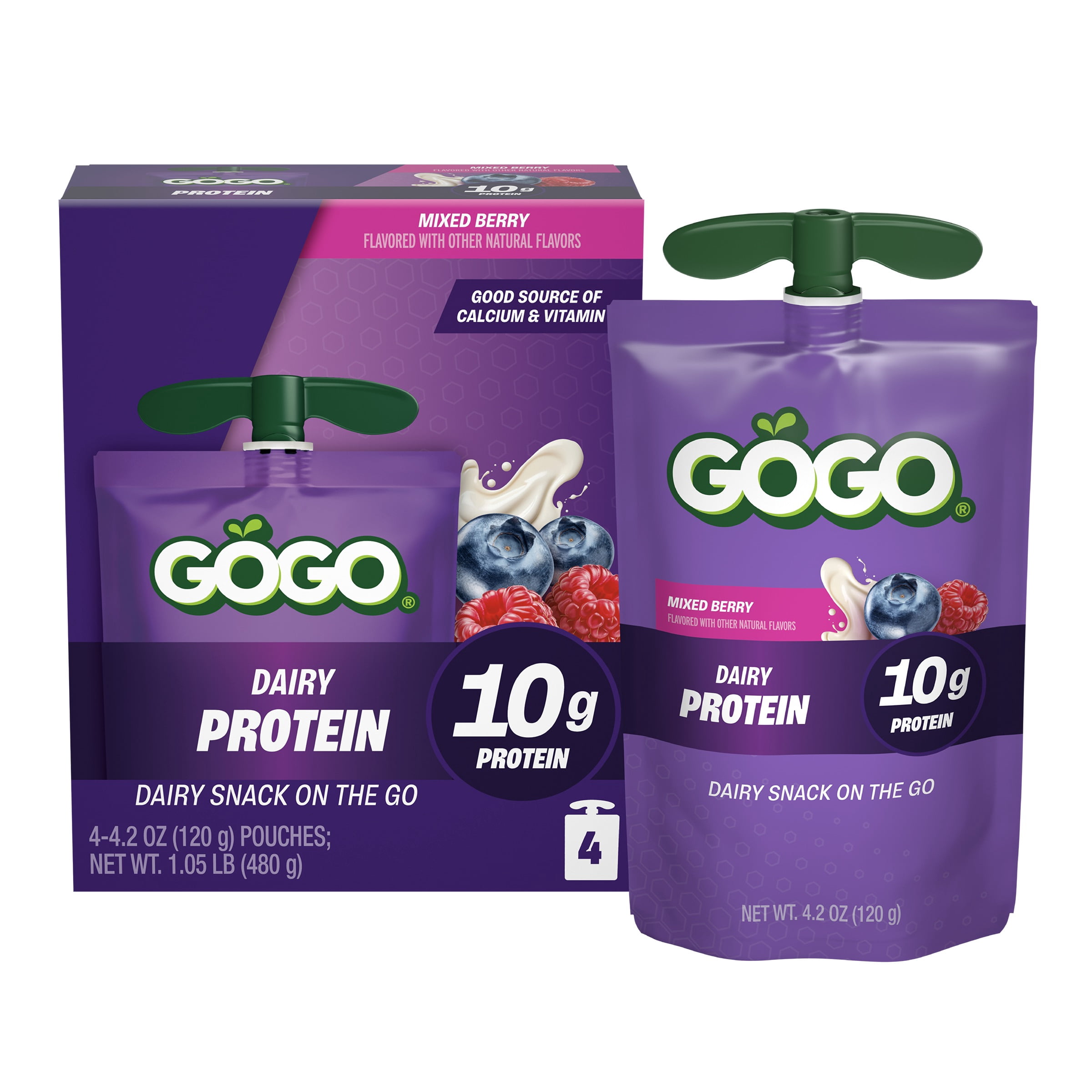 GOGO 10g Protein Mixed Berry Dairy Snack On The Go Pouches , 4.2 oz (4 Pack)