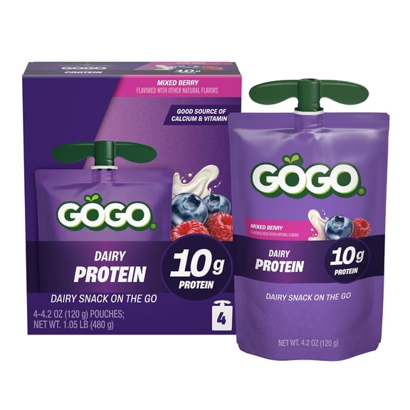 GOGO 10g Protein Mixed Berry Dairy Snack On The Go Pouches , 4.2 oz (4 Pack)