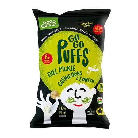 GoGo Quinoa Puffs, Dill Pickle Puffs Snacks, 113g/4 oz. Bag {Imported from Canada}
