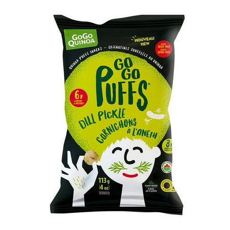GoGo Quinoa Puffs, Dill Pickle Puffs Snacks, 113g/4 oz. Bag