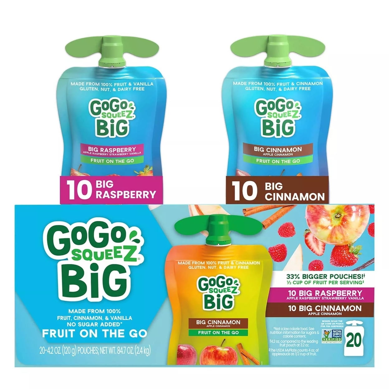 GoGo SqueeZ BIG SqueeZ Applesauce Pouches Variety Pack 4.2 Ounce (Pack of 20)