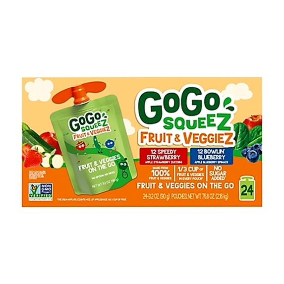 GoGo SqueeZ Fruit & VeggieZ Applesauce Pouches, 3.2 Ounce (24 Count)