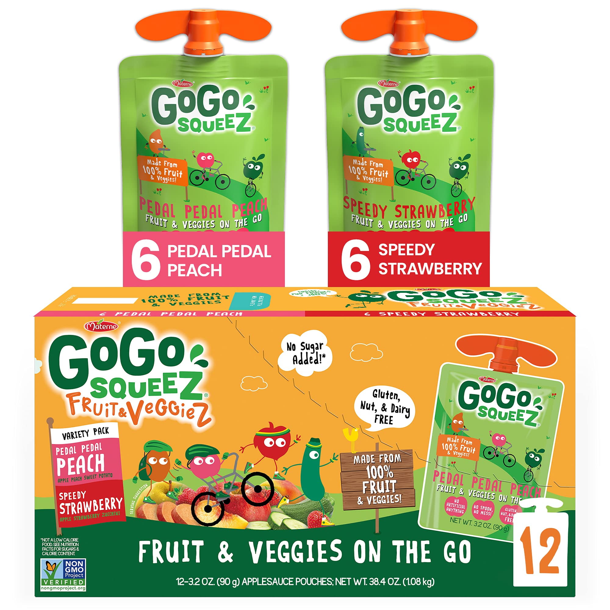 GoGo SqueeZ Fruit & VeggieZ, Variety Peach/Strawberry (Pack of 2)