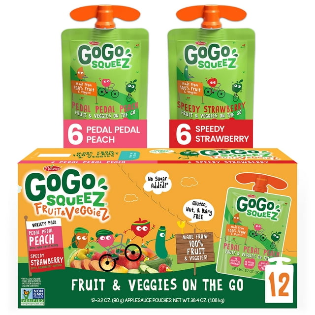 GoGo SqueeZ Fruit & VeggieZ, Variety Peach/Strawberry