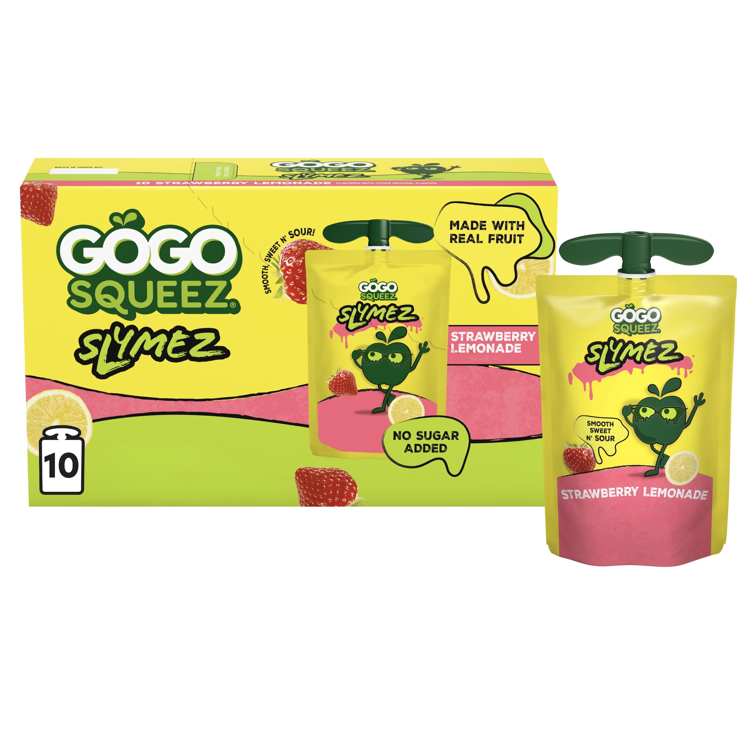 GoGo squeeZ No Sugar Added Strawberry Lemonade SlymeZ Fruit Gel On The Go, 3.5 oz (10 Pack)