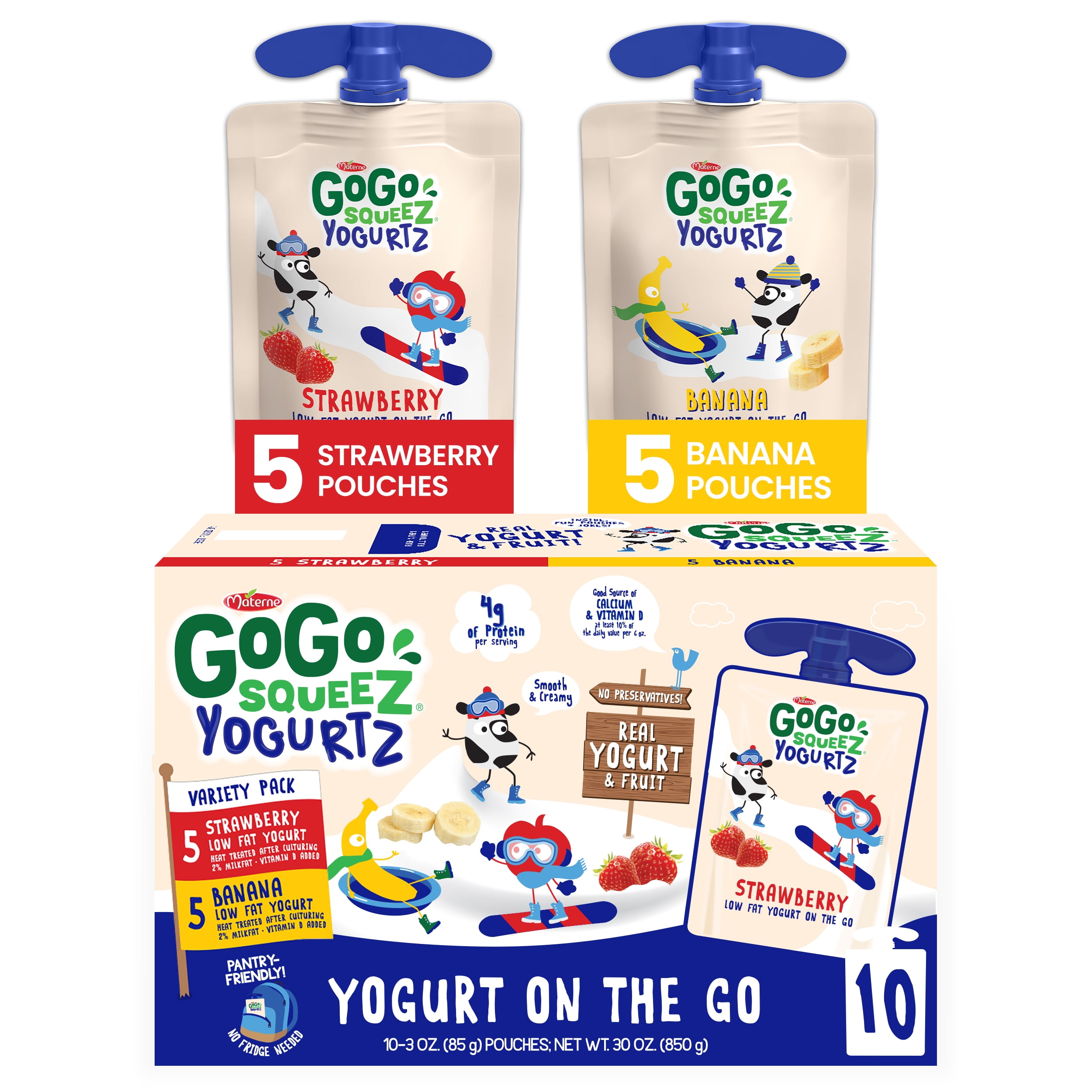 GoGo SqueeZ yogurtZ Strawberry and Banana Snack Pouches, 3 oz, 10 Pack