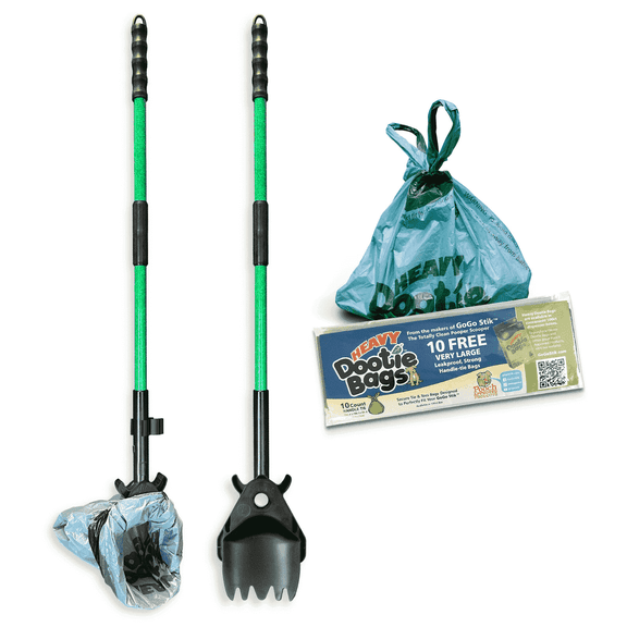 GoGo Stik XP Dog Pooper Scooper & Rake Set – 37" Long Handle, No Bend, Pet Waste Removal Tool with 10 Free Poop Bags