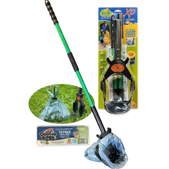 GoGo Stik XP Pro Pooper Scooper with 10 Extra Waste Bags, 37-Inch Unbreakable FRP Handle, Keeps Hands Clean, for All Dog Sizes