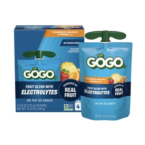 GOGO Electrolytes No Sugar Added Strawberry Pineapple & Orange Fruit Blend Pouches, 3.9oz (4 Pack)