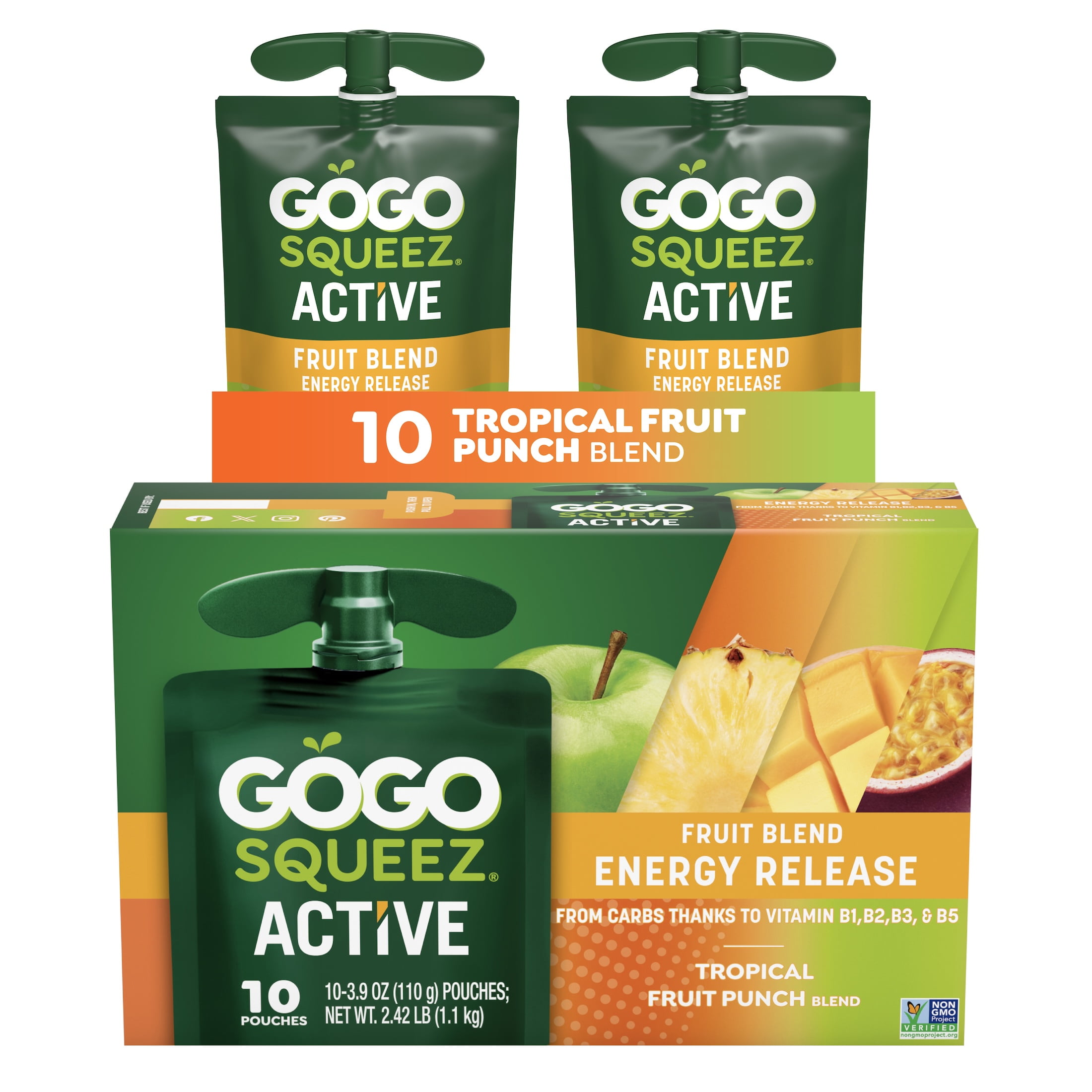 その他 GOGO GoGo squeeZ Active Energy No Sugar Added Tropical Fruit Blend