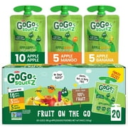 GoGo squeeZ Applesauce and Fruit Puree, Apple Apple, Apple Mango, and Apple Banana Snack Pouches Variety Pack, 3.2 oz, 20 Pack