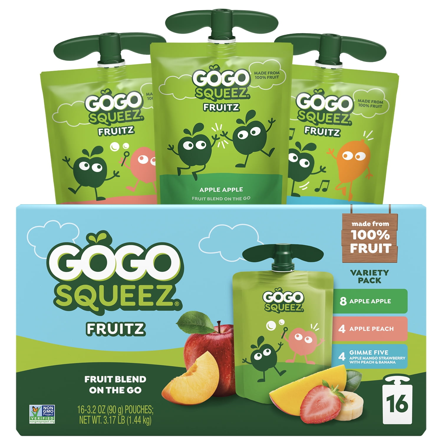 GoGo squeeZ Applesauce & Fruit Puree, Snack Pouches Variety Pack, 3.2 oz Pouches (16 Pk)