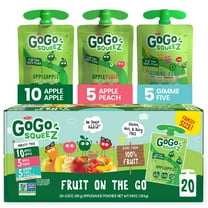 GoGo squeeZ Applesauce and Fruit Puree, Apple Apple, Apple Peach, and Gimme Five! Snack Pouches Variety Pack, 3.2 oz, 20 Pack