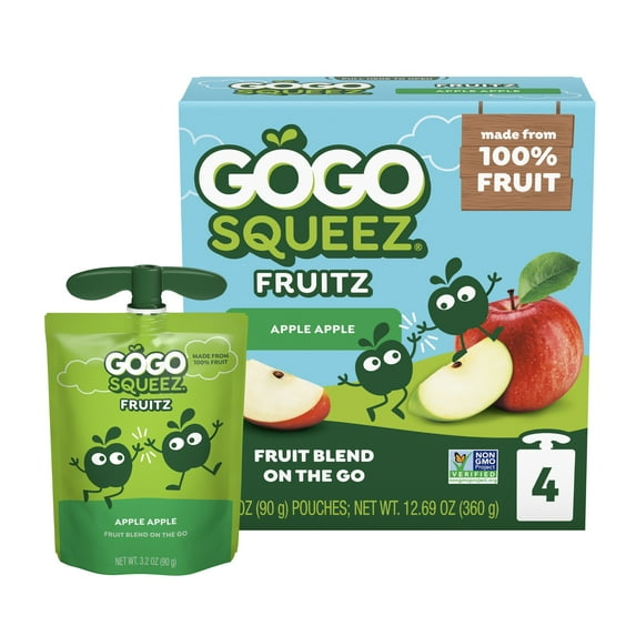 GoGo squeeZ No Sugar Added Apple Applesauce & Fruit Puree Pouches, 3.2 oz (4 Pack)