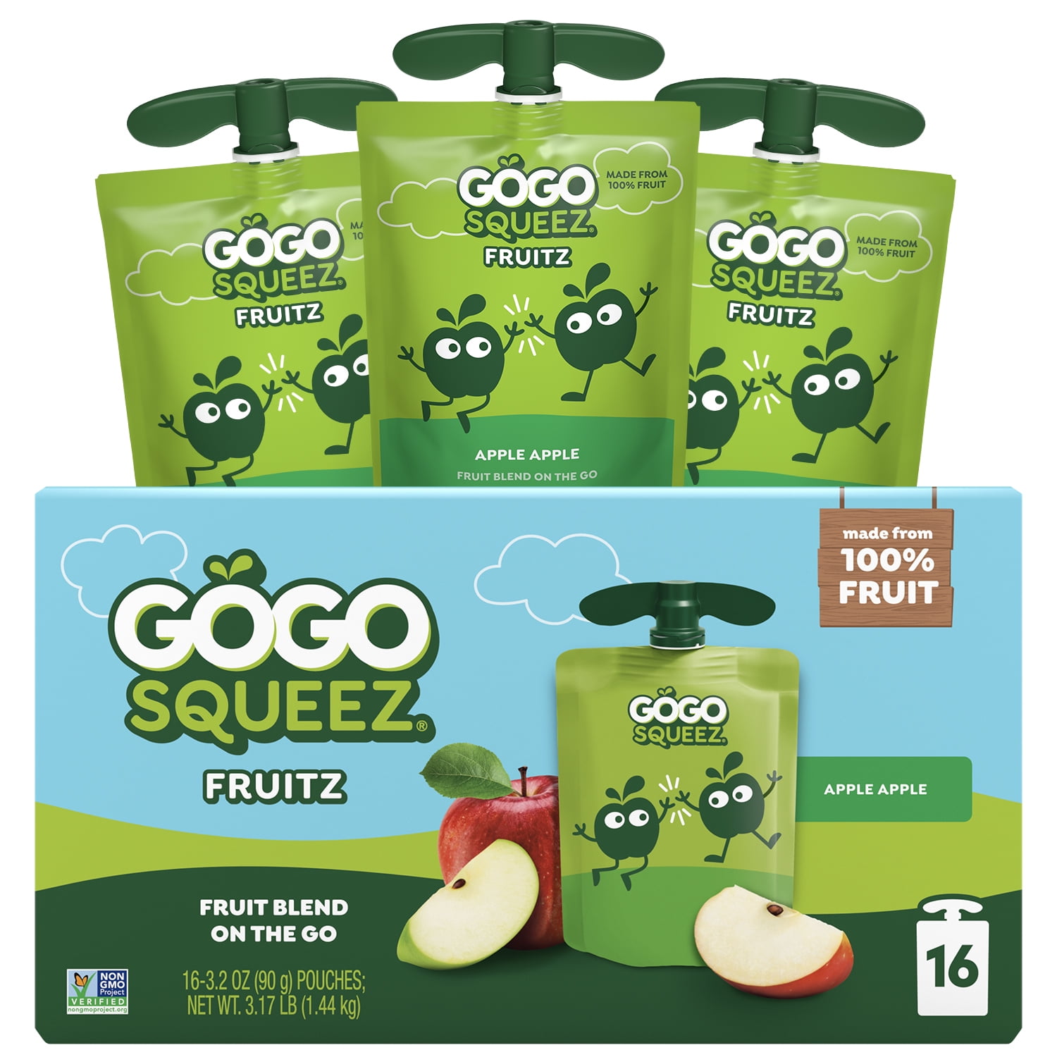 GoGo squeeZ Applesauce & Fruit Puree, Apple Apple Snack Pouches, 3.2 oz Pouches (16 Pk)