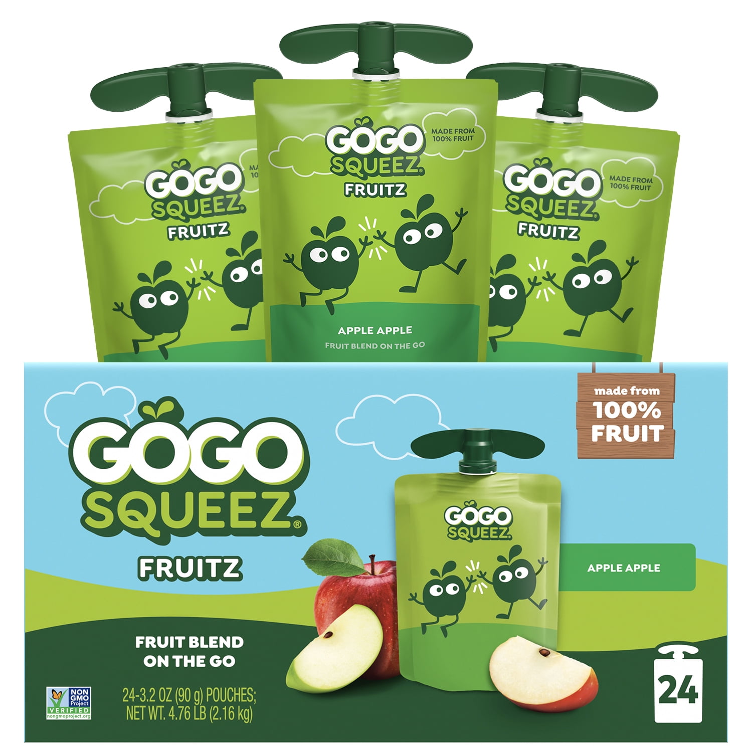 GoGo squeeZ Applesauce & Fruit Puree, Apple Apple Snack Pouches, 3.2 oz Pouches (24 Pk)