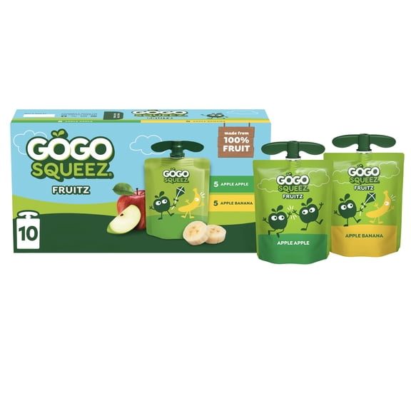 GoGo squeeZ No Sugar Added Banana Applesauce Variety Pouches, 3.2 oz (10 Pack)