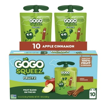 GoGo squeeZ No Sugar Added Apple Cinnamon Applesauce & Fruit Puree Pouches, 3.2 oz (10 Pack)