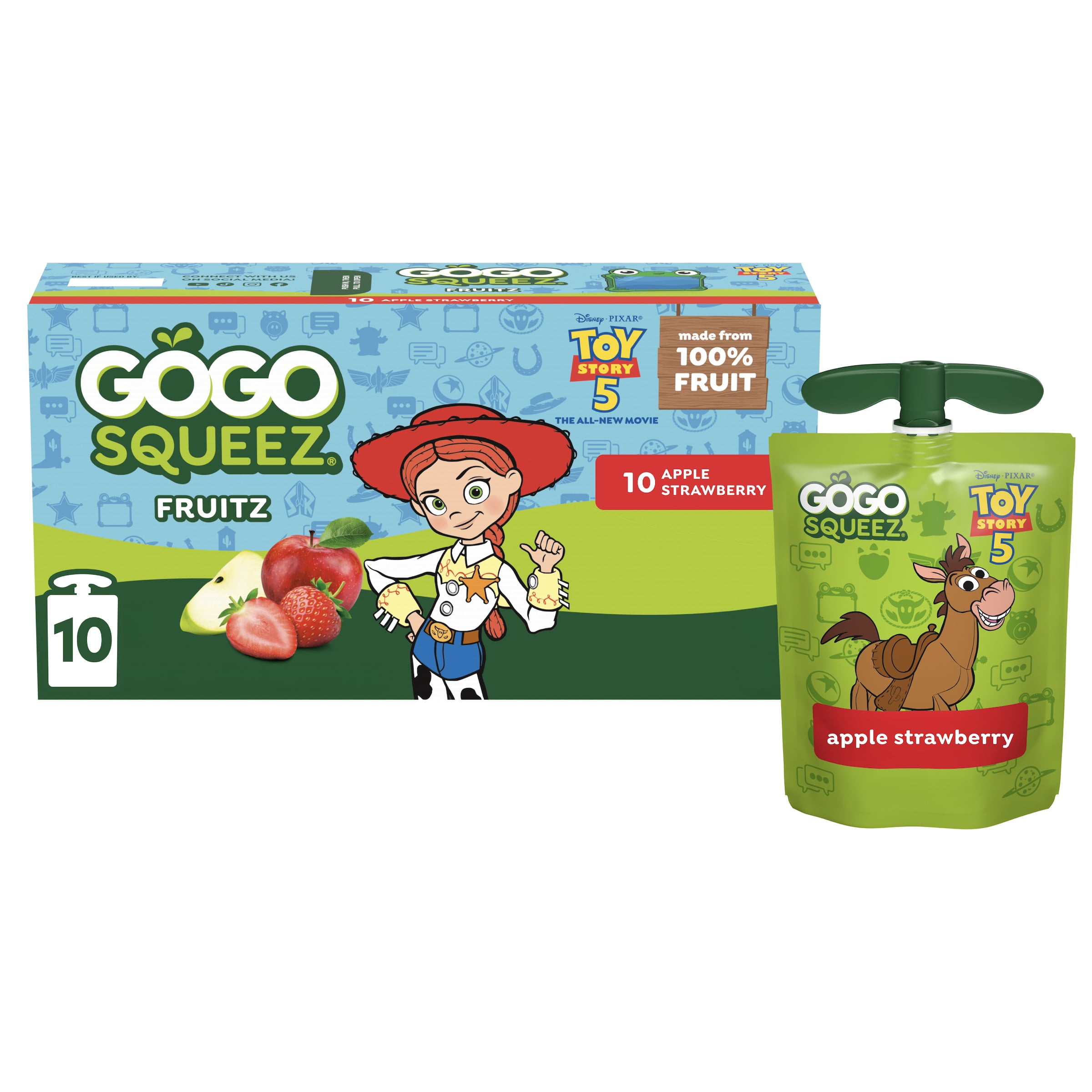 GoGo squeeZ Toy Story 5 No Sugar Added Apple Strawberry Applesauce & Fruit Puree Pouches, 3.2 oz (10 Pack)