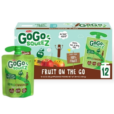 GoGo squeeZ Applesauce and Fruit Puree, Apple Cinnamon Snack Pouches, 3.2 oz, 12 Pack