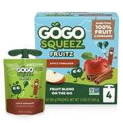 GoGo squeeZ No Sugar Added Apple Cinnamon Applesauce Pouches, 3.2 oz (4 Pack)