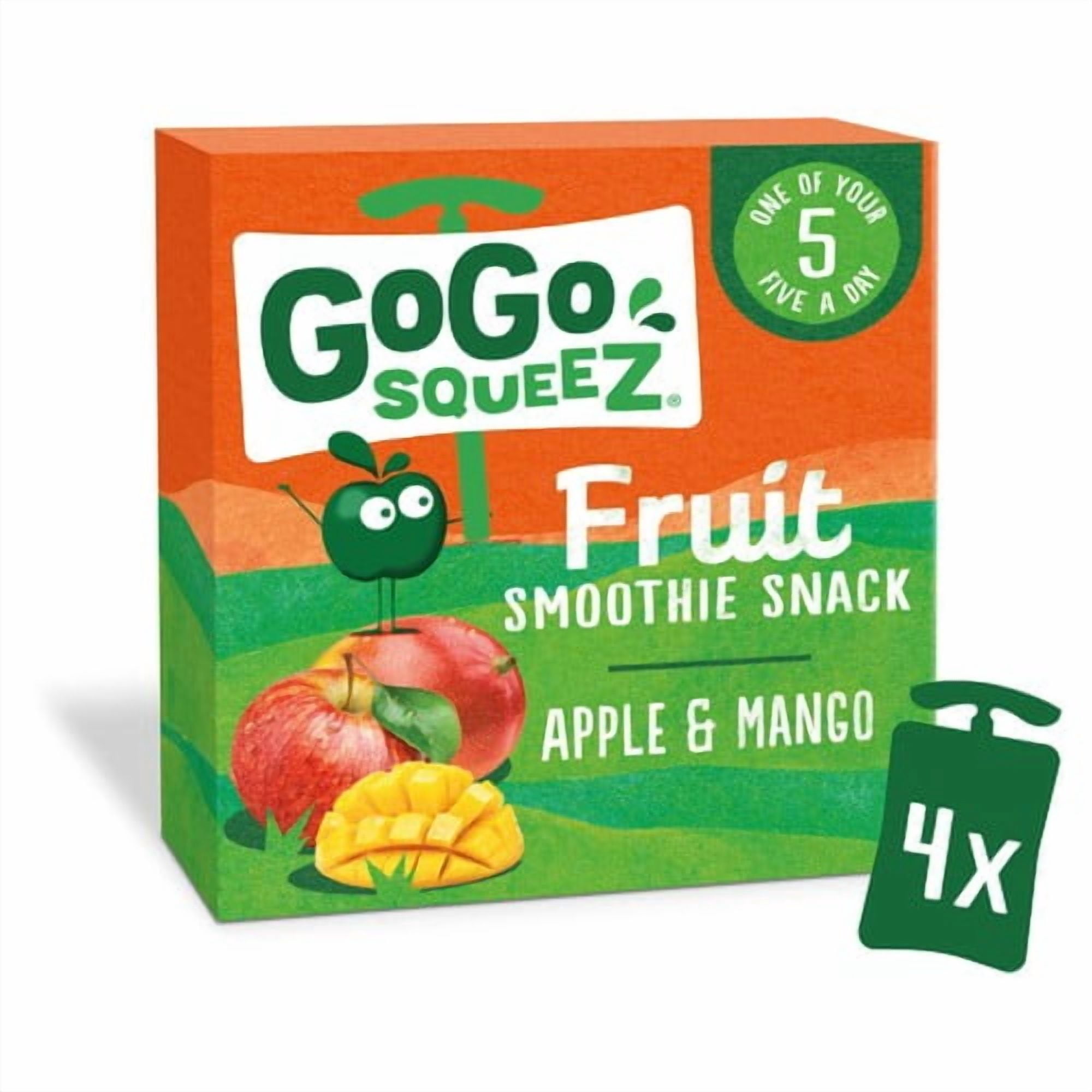 GoGo squeeZ Fruit Smoothie Snack Apple and Mango 4 x 90g, British Import (Pack of 2)