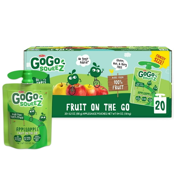 GoGo squeeZ Fruit on the Go, Apple Apple,Snacks for Kids - Nut & Dairy Free (Pack of 2)