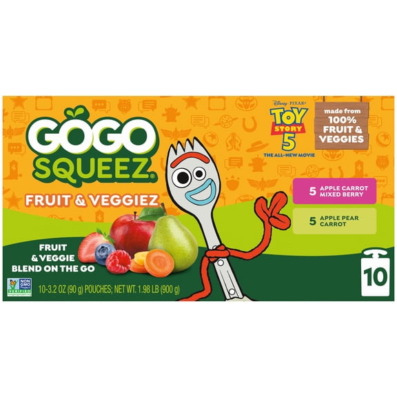 GoGo squeeZ Fruit & Veggiez No Sugar Added Applesauce Variety Pouches, 3.2 oz (10 Pack)
