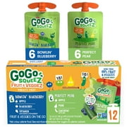 GoGo squeeZ Fruit & veggieZ Applesauce and Puree Variety Pack, Bowlin' Blueberry and Perfect Pear Snack Pouches Variety Pack, 3.2 oz, 12 pack