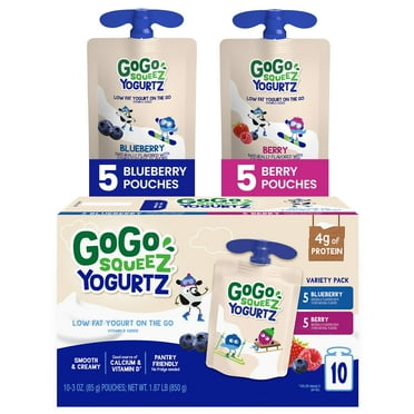 GoGo squeeZ yogurtZ Blueberry and Berry Snack Pouches, 3 oz, 10 Pack