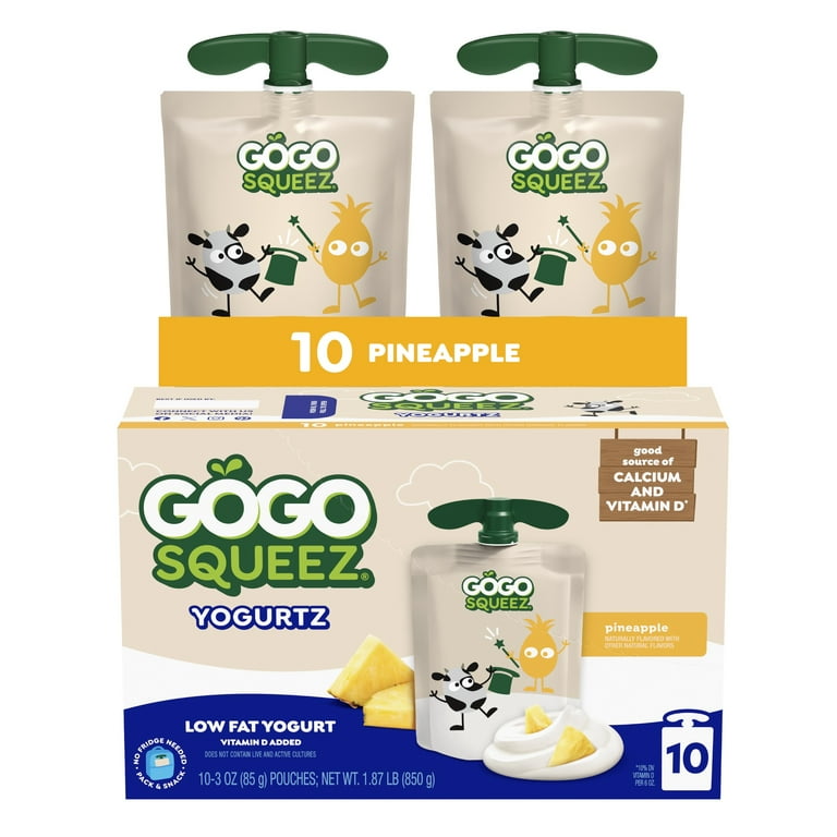 GoGo squeeZ Yogurtz Low Fat Pineapple Yogurt Snack Pouches, 3 oz