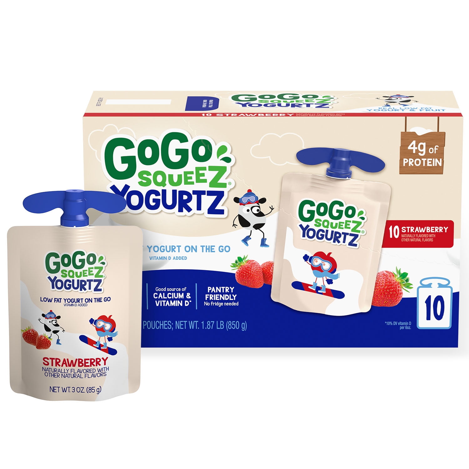 GoGo squeeZ yogurtZ Strawberry Snack Pouches, 3 oz, 10 Pack