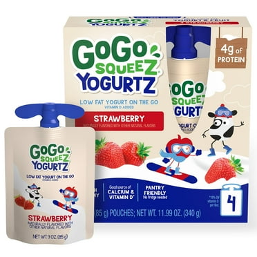 GoGo squeeZ yogurtZ Strawberry Snack Pouches, 3 oz, 4 Pack