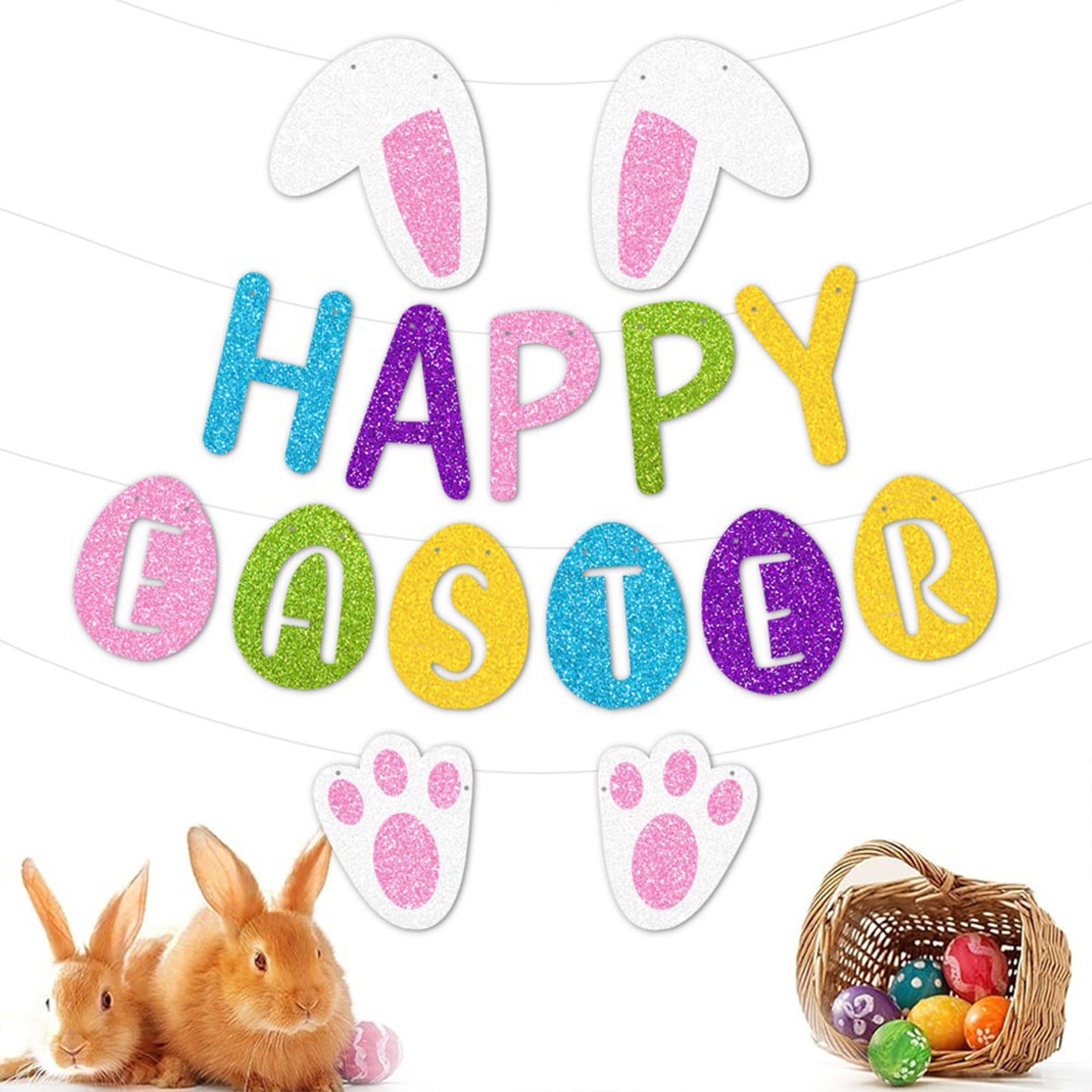 GoGracy Easter Decorations Bunny Egg Hanging Swirl Banner Party Decorations for Home Office School Party Supplies