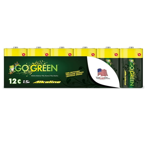 GoGreen Power (24013) Eco Friendly Alkaline C Batteries - No Lead, Cadmium or Mercury - Pack of 12