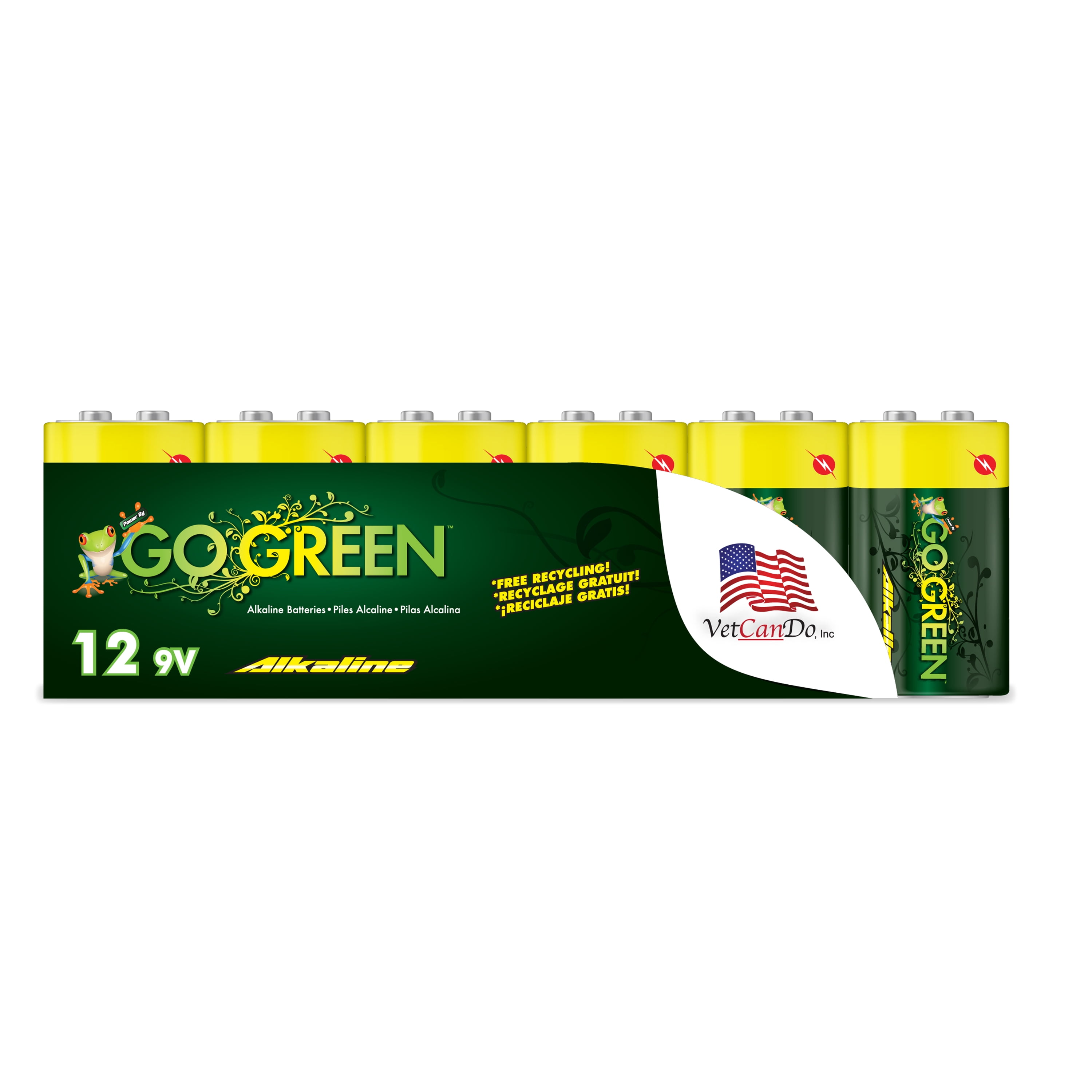 GoGreen Power (24015) Eco Friendly Alkaline 9V Batteries - No Lead, Cadmium or Mercury - Pack of 12