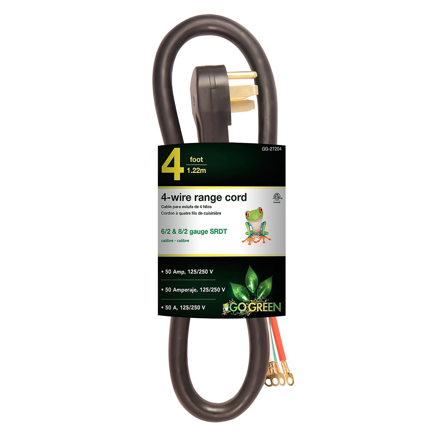GoGreen 4-Foot Black 4-Wire Range Cord, 50 Amp